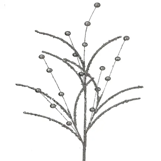 35" Silver Glitter/Sequins Bead Stem/Ball Spray {1}