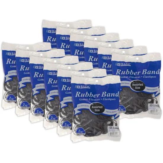 Rubber Bands, Assorted Sizes, Black, 2 oz./56.70 g Per Pack, 12 Packs {1}