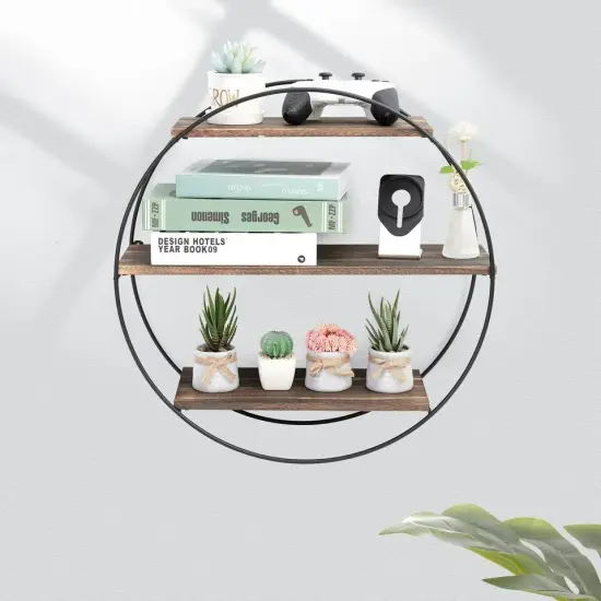 20" Multi Teir Industrial Round Floating Shelf Circle Wall Shelf Hanging Display {4}