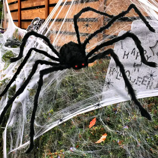 2 Pieces Giant Spiders Halloween Decorations Outdoor Indoor 6.5Ft Extra Large Poseable Fuzzy Black Spider Scray Party Favor Haunt House Home Garden Web Decor {1}