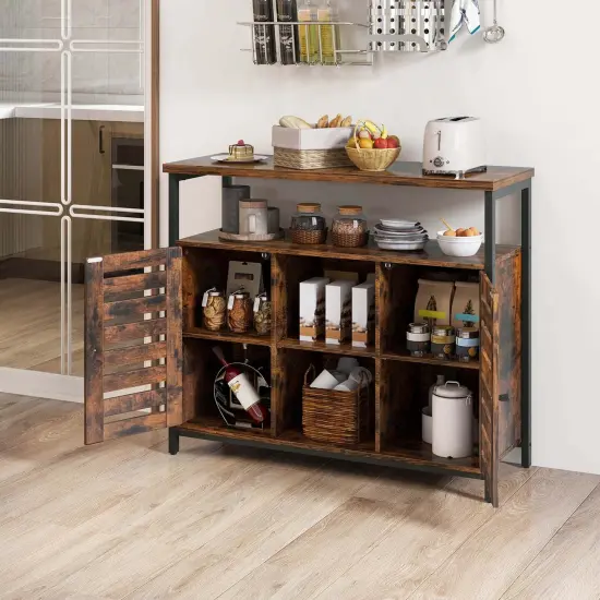 Costway Buffet Cabinet Industrial Sideboard Storage Cabinet with Push-to-Open Slatted Door {2}