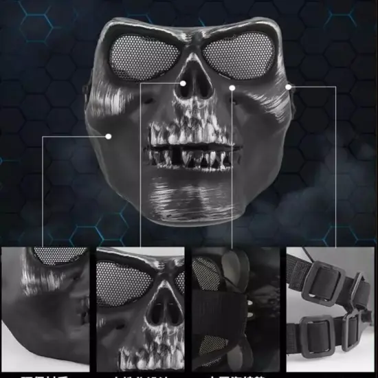 Kitcheniva Super Real Skeleton Half Face Mask Halloween Costume Army green {4}