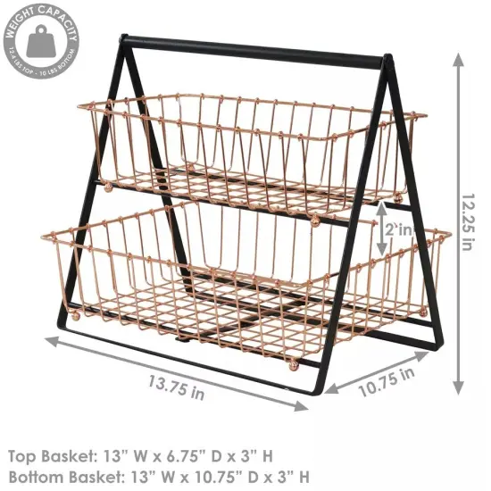 2-Tier Wire Storage Basket with Handle for Countertop - Copper {2}