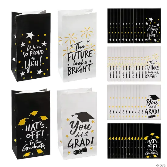 Graduation Paper Treat Bags with Stickers 5" x 10" Bulk 48 {2}