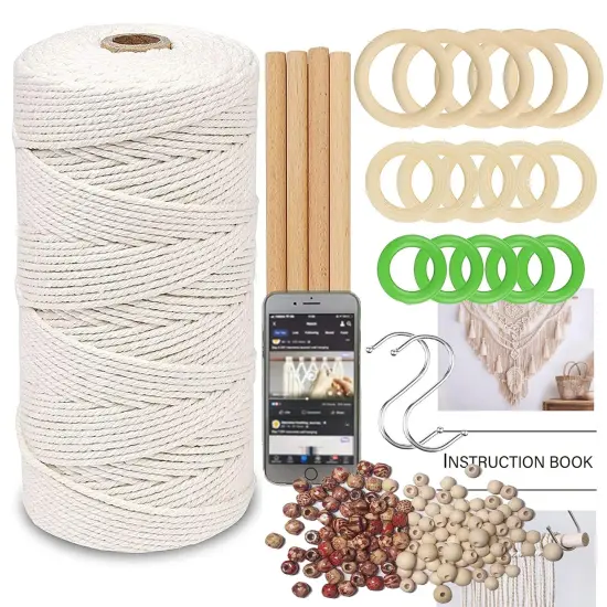 120 Pieces Macrame Kit, All in Macrame Supplies 3mm Macrame Cord,DIY Macrame Kit for Adults Beginners, Macrame beads with Wooden Rings and Wooden Sticks for Macrame Plant Hanger Kit {3}