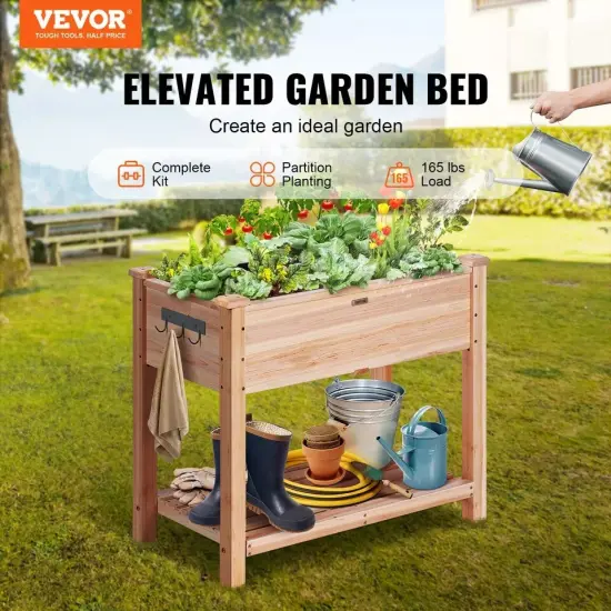 VEVOR Wooden Raised Garden Bed Planter Box 33.9x18.1x30" Flower Vegetable Herb {3}