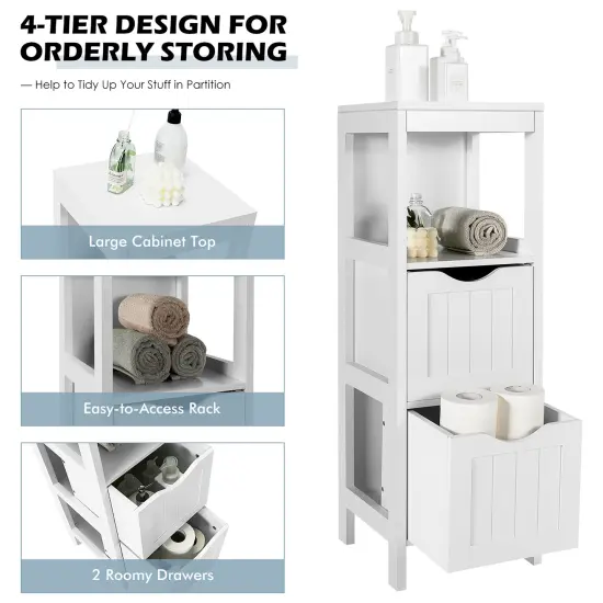 Costway Bathroom Floor Cabinet Freestanding Side Storage Organizer w/2 Removable Drawers {6}