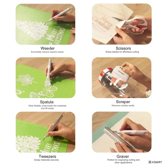 6 tools Weeding Tools Set for Vinyl Craft Knife/Weeder/Scraper/Spatula/Tweezers/Scissors Basic Weed Removal Tool Kit Weeding Cardstock {5}