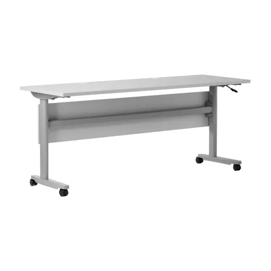 Emma and Oliver Hahn Heavy-Duty Flip Top Training Table with Nesting Design, Privacy Panel, T-Legs, Tabletop, Metal Frame Gray Top/Gray Frame {2}