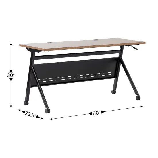 Emma and Oliver Griffin Heavy-Duty Flip Top Training Table with Nesting Design, Privacy Panel, Y-Legs, Tabletop, Metal Frame WalnutTop/BlackFrame {4}