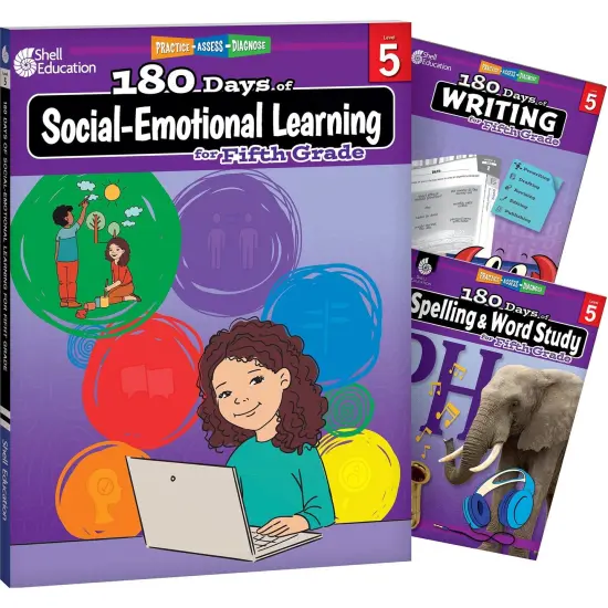 180 Days Social-Emotional Learning, Writing, & Spelling Grade 5: 3-Book Set {1}