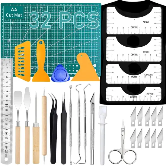 32 Pieces Vinyl Weeding Tools with T-Shirt Alignment Ruler Kit, Weeding Tools for Vinyl, Vinyl Weeding Tools Kit for Weeding Vinyl, DIY Art & Craft, Silhouettes, Cameos, Cutting, Scrapbook {2}