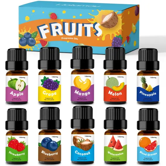 Fruity Fragrance Oil for Candle & Soap Making, Premium Essential Oils 5ml x 10 - Coconut, Strawberry, Mango, Pineapple, Summer Aromatherapy Diffuser Oils Set {2}