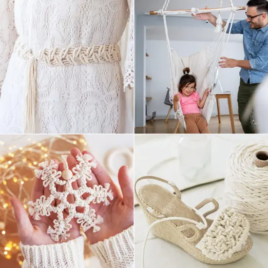 121 Pieces Macrame Kit, Macrame Supplies 3mm x 109Yards Macrame Cord for Macrame Kits for Adults Beginners, with Accessories Like 100Pcs Beads and 10Pcs Wooden Rings for Macrame Plant Hanger Kit {3}