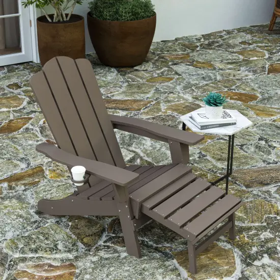 Merrick Lane Nassau Set of 2 Adirondack Rocking Chairs with Cup Holder, All-Weather HDPE Indoor/Outdoor Chairs Brown {3}