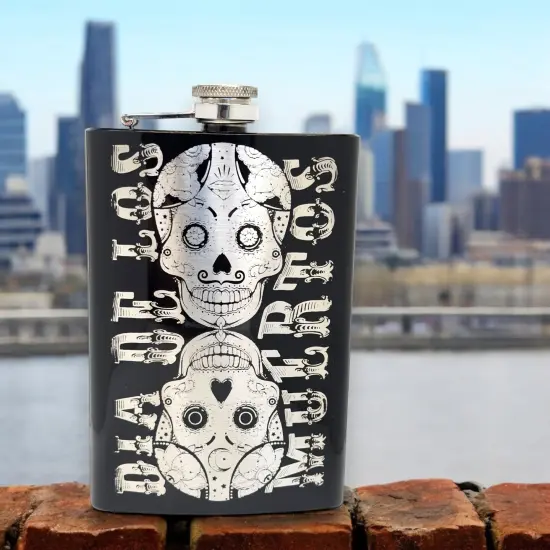 8oz BLACK Dia De Los Muertos Flask {4}