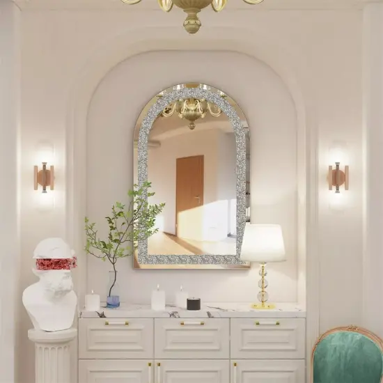 Crystal Decor Wall Mirror Arch Mirror for Bathroom Bedroom Living Room Entryway {3}