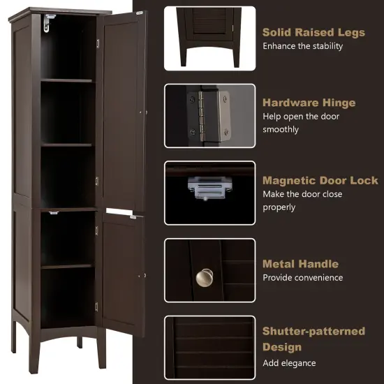 Costway Freestanding Bathroom Storage Cabinet Linen Tower Kitchen Living Room Grey\Black\Brown\White {5}
