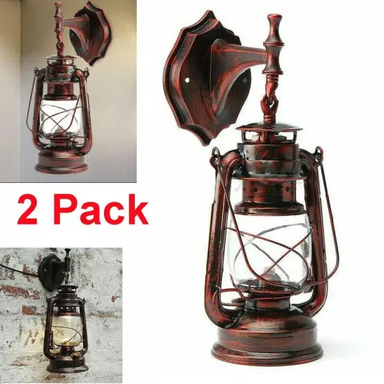 2 PACK Retro Vintage Rustic Lantern Lamp Wall Sconce Light Wall Mounted Fixture {3}