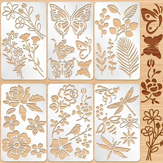 6 Pieces Mixed Metal Stencil Wood Stencil Templates Stencils for Journaling Wood Burning Stencils for Wood Carving Drawing Engraving Scrapbooking Journal Craft DIY(Plant Style) {2}