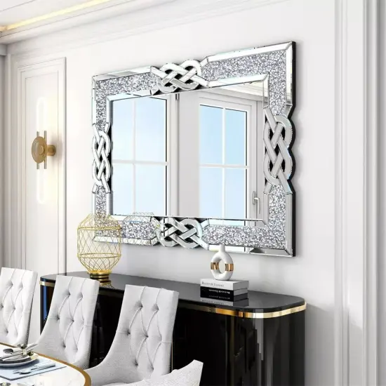 Large Crystal Crush Diamond Mirror Rectangular Silver Mirrors for Wall Decor {3}