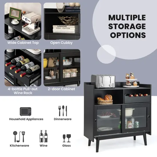 Costway Kitchen Buffet Sideboard Organizer Liquor Bar Cabinet with Wine Rack & Sliding Door {6}
