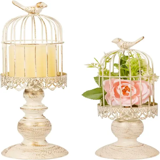 Pack of 2 Birdcage Candle Holders, Vintage Iron Wedding Centerpieces {1}