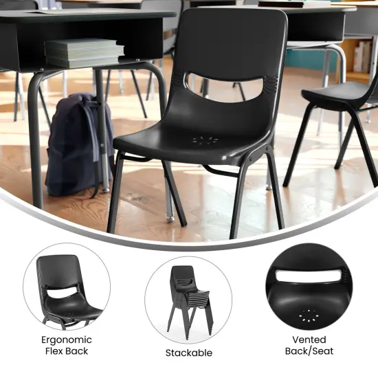 Emma and Oliver Jacobs Stackable Flex Comfort Classroom Chair with Ergonomic Flex Back and Heavy-Duty, Powder-Coated Steel Frame Black {3}