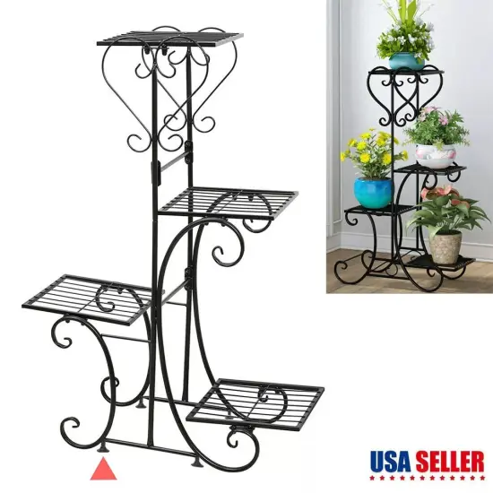 Non-Slip 4 TIER Metal Shelves Flower Pot Plant Stand Indoor Outdoor Garden Patio {1}