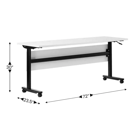 Emma and Oliver Hahn Heavy-Duty Flip Top Training Table with Nesting Design, Privacy Panel, T-Legs, Tabletop, Metal Frame WhiteTop/BlackFrame {4}