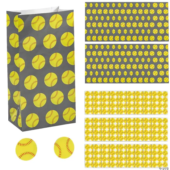 5" x 10" Bulk 48 Pc. Softball Paper Treat Bags {2}