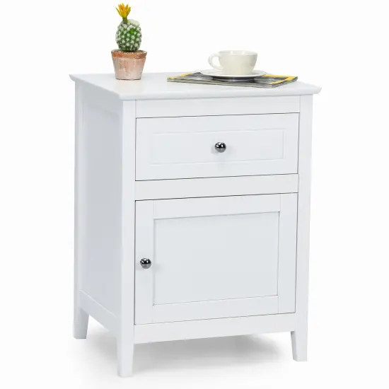 Costway Nightstand with Drawer Accent Side End Table Storage Cabinet White\Natural\Espresso {7}
