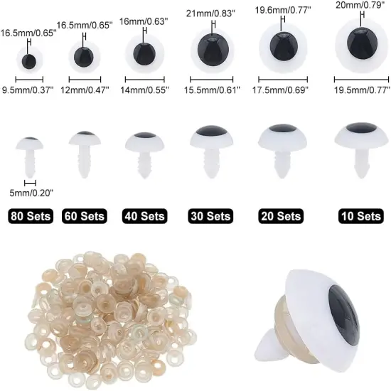 240 Sets Safety Eyes 6 Sizes Crochet Eyes 9.5/12/14/15.5/17.5/19.5mm {2}
