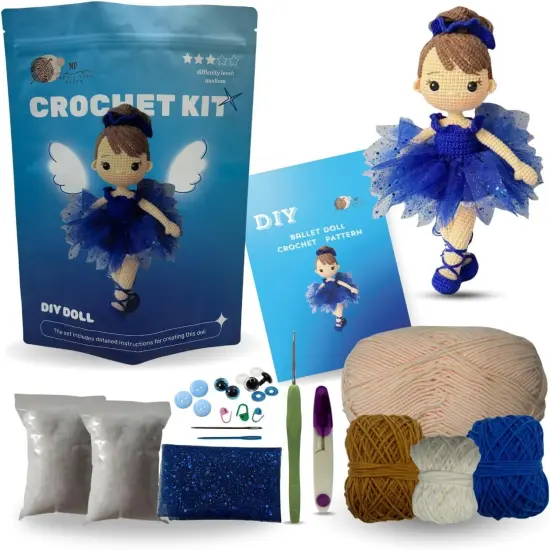 Crochet Kit DIY Doll Ballerina Craft Kits with Yarn Accessories Natural Fiber Crochet Doll Cute Handmade Plush Toy Kit {1}