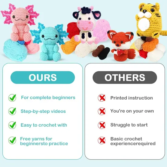 PCS Animal Crochet Kit for Beginners, DIY Couple Cow Beginners Crochet Kit, Christmas Highland Cow Starters Crochet Kit {3}
