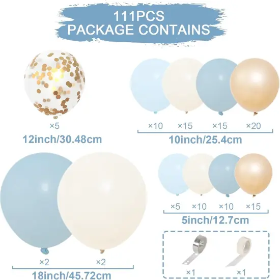 Dusty Baby Blue Balloons Arch Garland Kit - Haze Fog Blue Sand White Champagne Gold Dusty Balloons for for Boy Girl Birthday Bear Theme Baby Shower Gender Reveal Bridal Wedding Party Decorations {2}