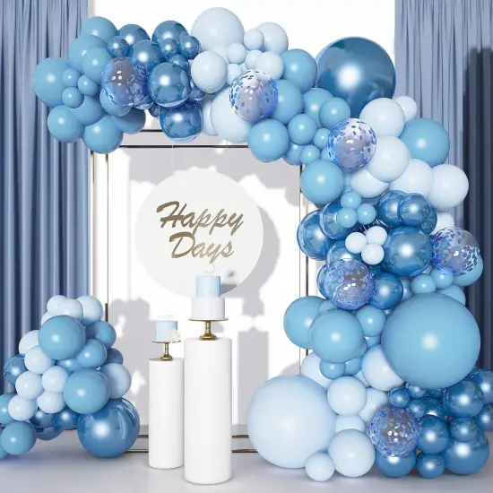 143Pcs Blue Balloons Arch Garland Kit, Different Size Metallic Blue Macaron Confetti Balloons for Boys Blue Birthday Baby Shower Wedding Ocean Themed Party Background Decorations Supplies {1}