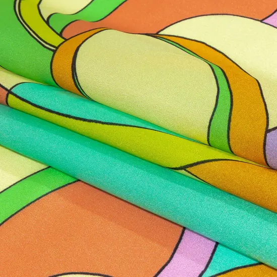 1 Yard Italian Beige Turquoise and Coral Abstract Flow Silk Charmeuse 52 Inches Wide {3}