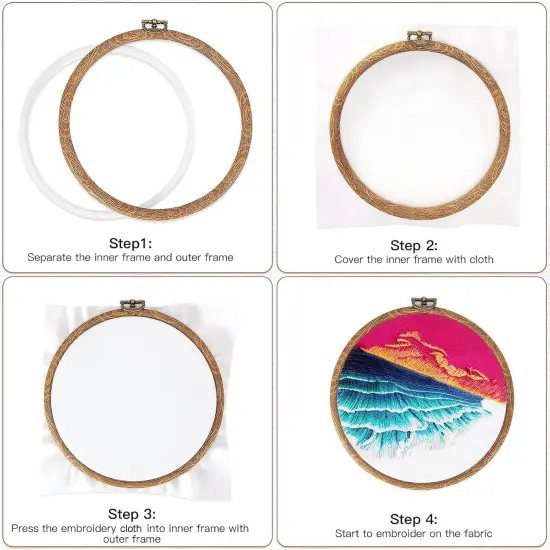 8inch Embroidery Hoop Frame Imitated Wood Embroidery Circle Round Display Frame Ring Cross Stitch Hoops Embroidery Hoops Set for Art Craft Sewing and Hanging, Rug Punch Set {6}