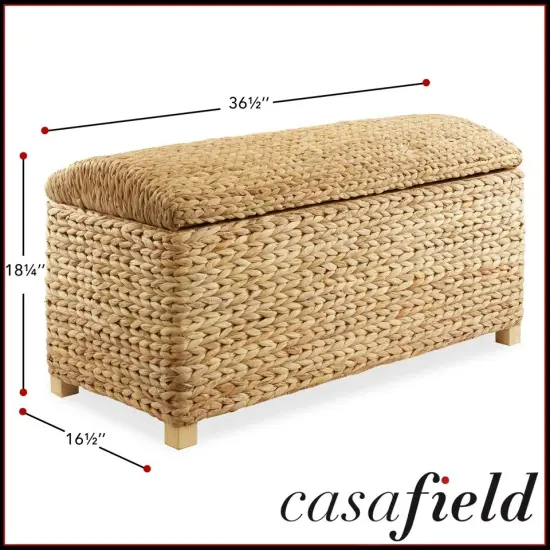 36" Storage Chest Trunk w/ Curved Lid, Safety Hinge in Water Hyacinth Wicker Natural {1}