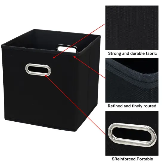 SEVENDOME Black Fabric Storage Bins Cube ,11x11x11 Fabric Cubby Organizer Baskets with Handle, Foldable Basket for Closet or Collapsible Storage Box Set of 2 (Black ) {3}