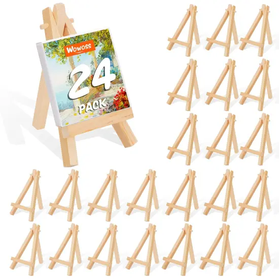 5" Mini Wood Display Easel 24 Pack, Natural Wooden Small Easel Stand for Signs, Small Canvases, Table Display, Pictures, Photos, Wedding Place Cards, Crafts and Other Smaller Projects {1}