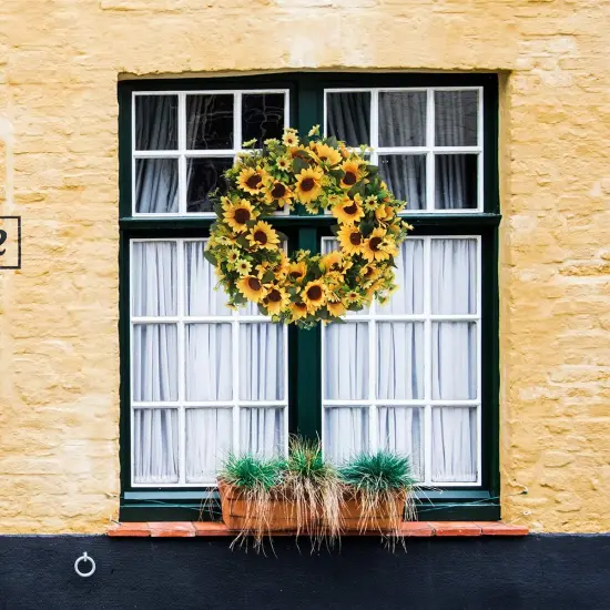 Artificial Sunflower Wreath 20 Inch Summer Fall Large Wreaths Springtime {4}