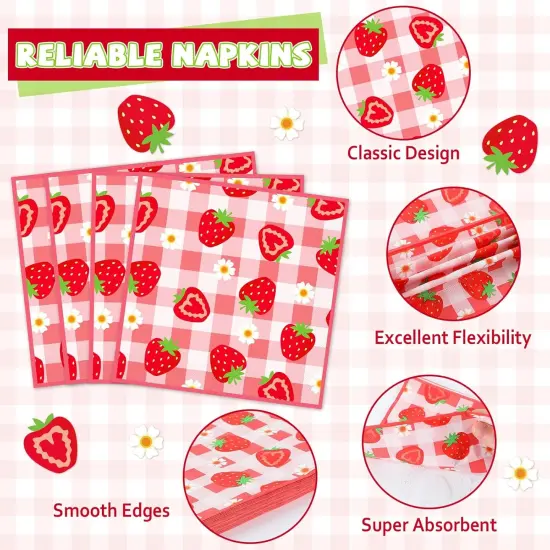 96Pcs Strawberry Party Plates and Napkins Birthday Party Supplies Spring Summer Fruit Paper Dessert Plates Strawberry Themed Tableware Set Disposable for 24 Guests 1st Birthday Party Decorations {4}