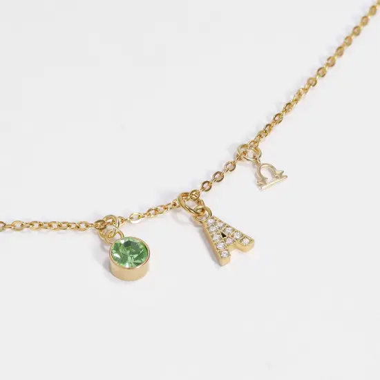 18K Gold PVD Stainless Steel Cubic Zirconia Birthstone Charm March/aquamarine {8}