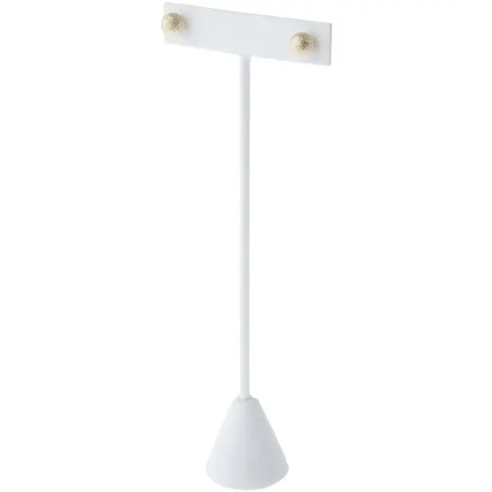 Plymor White Faux Leather "T" Style, Single Pair Earring Display Stand, 2.5625" W x 1.25" D x 6.75" H {3}