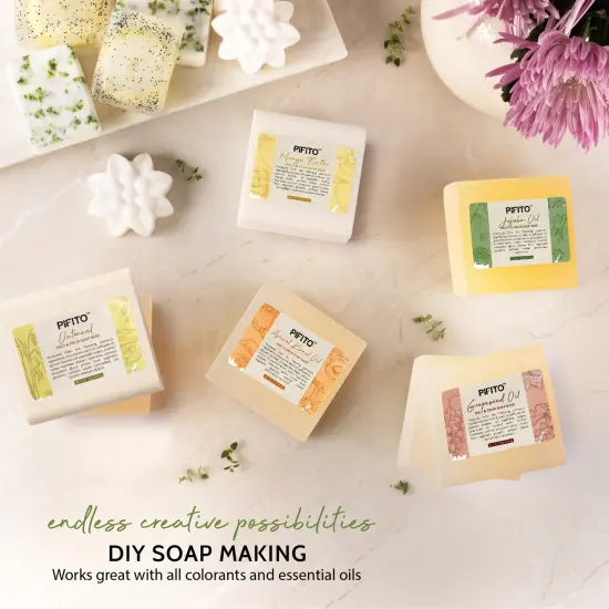 Pifito Melt and Pour Soap Base Sampler (7 lbs) │ Assortment of Jojoba Oil, Sweet Almond Oil, Mango Butter, Apricot Kernel Oil, Grapeseed Oil, Oatmeal, Clear (1lb ea) │ Glycerin Soap Making Supplies {3}