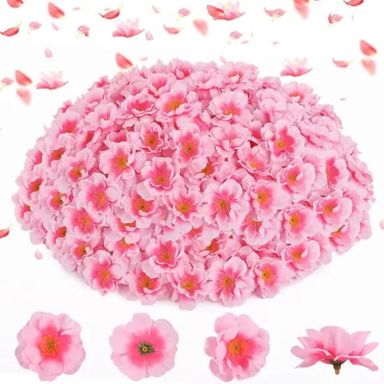 Cherry Blossom Heads,100pcs Artificial Fake Silk Cherry Blossom Petals Sakura Floral Head Decor for Craft Wedding Party {1}