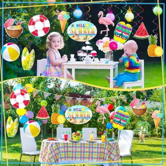 30 Pieces Summer Pool Beach Party Hanging Swirls Foil Ceiling Hanging Streams for Hawaiian Luau Birthday Party Decorations Shower Supplies Room Wall Decor {4}