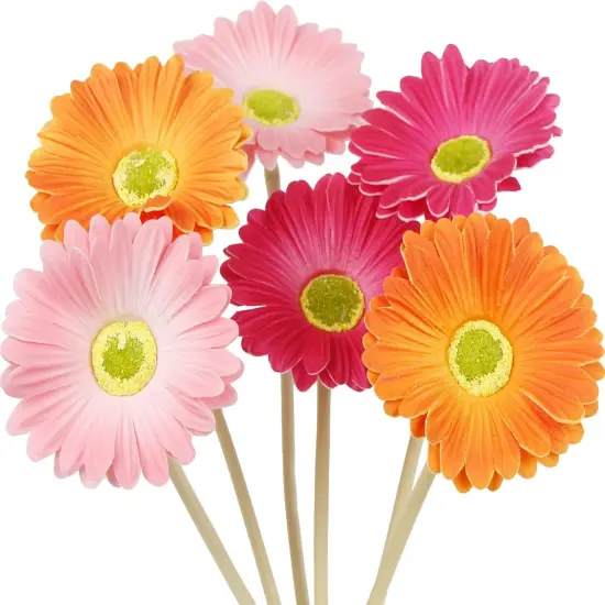6 Pcs Artificial Summer Tabletop Decor Gerbera Daisies Flowers Artificial Daisy Bouquet Fake Daisy Stems Faux Flowers Bulk Artificial Flowers Wildflowers Silk Flowers for Wedding Bridal Bouquet Party Home Kitchen {1}